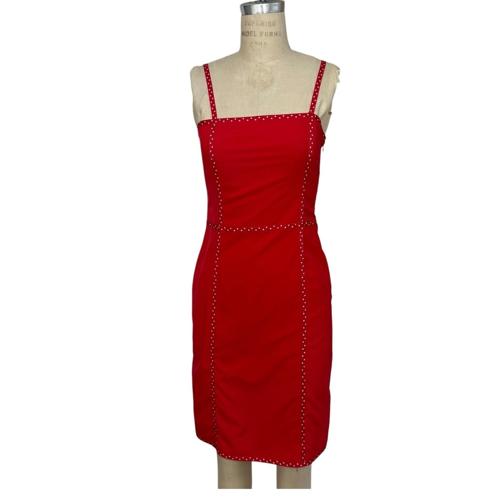 Moschino Jeans Dress Womens S Red Knee Length Square Neck Polka Dot Vintage